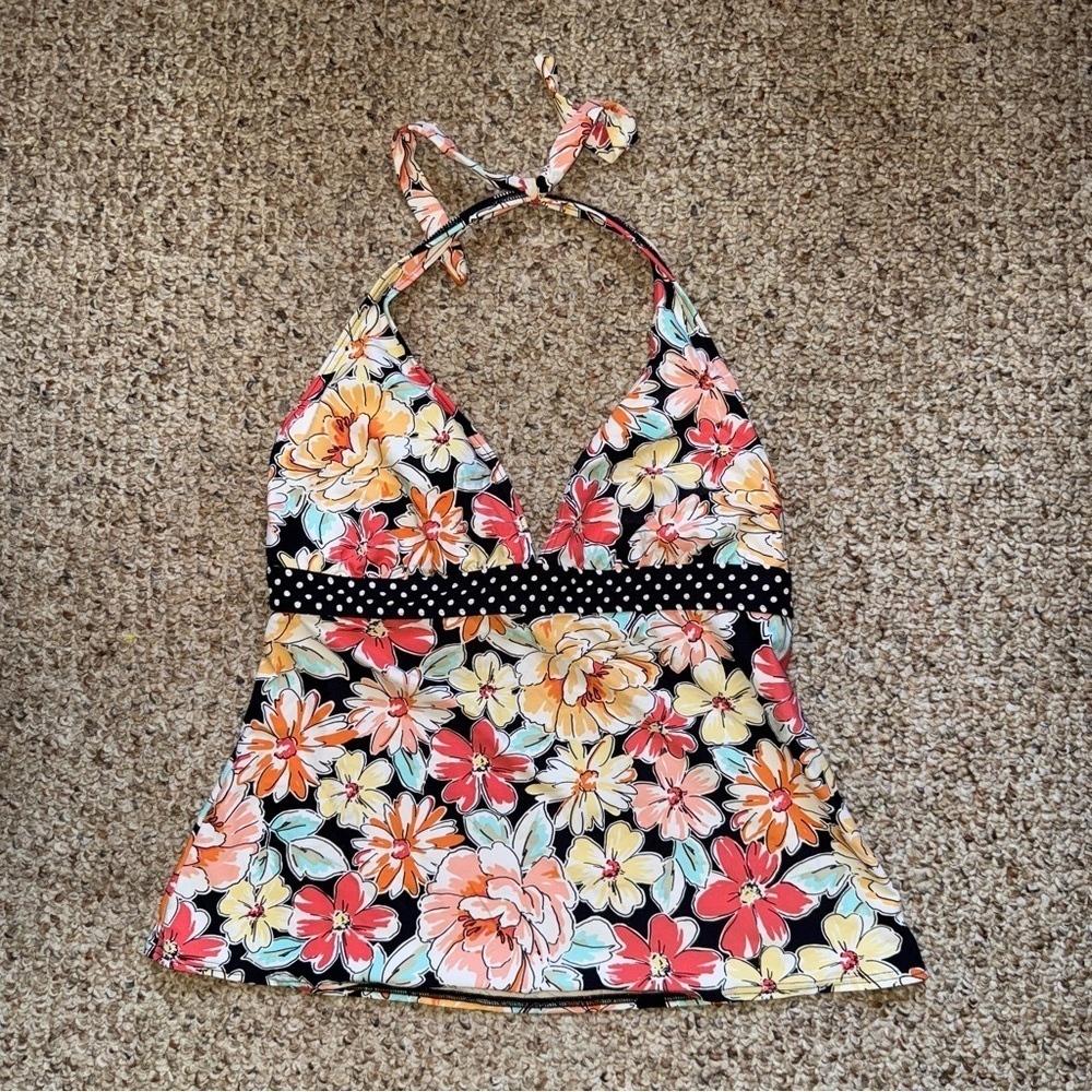 VINTAGE coco reef floral polka dot tankini bathing suit top 34d/ medium